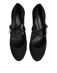 Dolce & Gabbana Black Mary Jane Taormina Lace Pumps Shoes