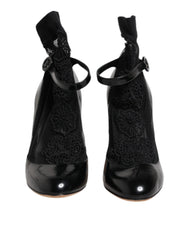 Dolce & Gabbana Black Leather Lace Socks Heels Pumps Shoes