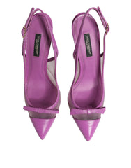 Dolce & Gabbana Purple Leather Mesh High Heels Slingback Shoes