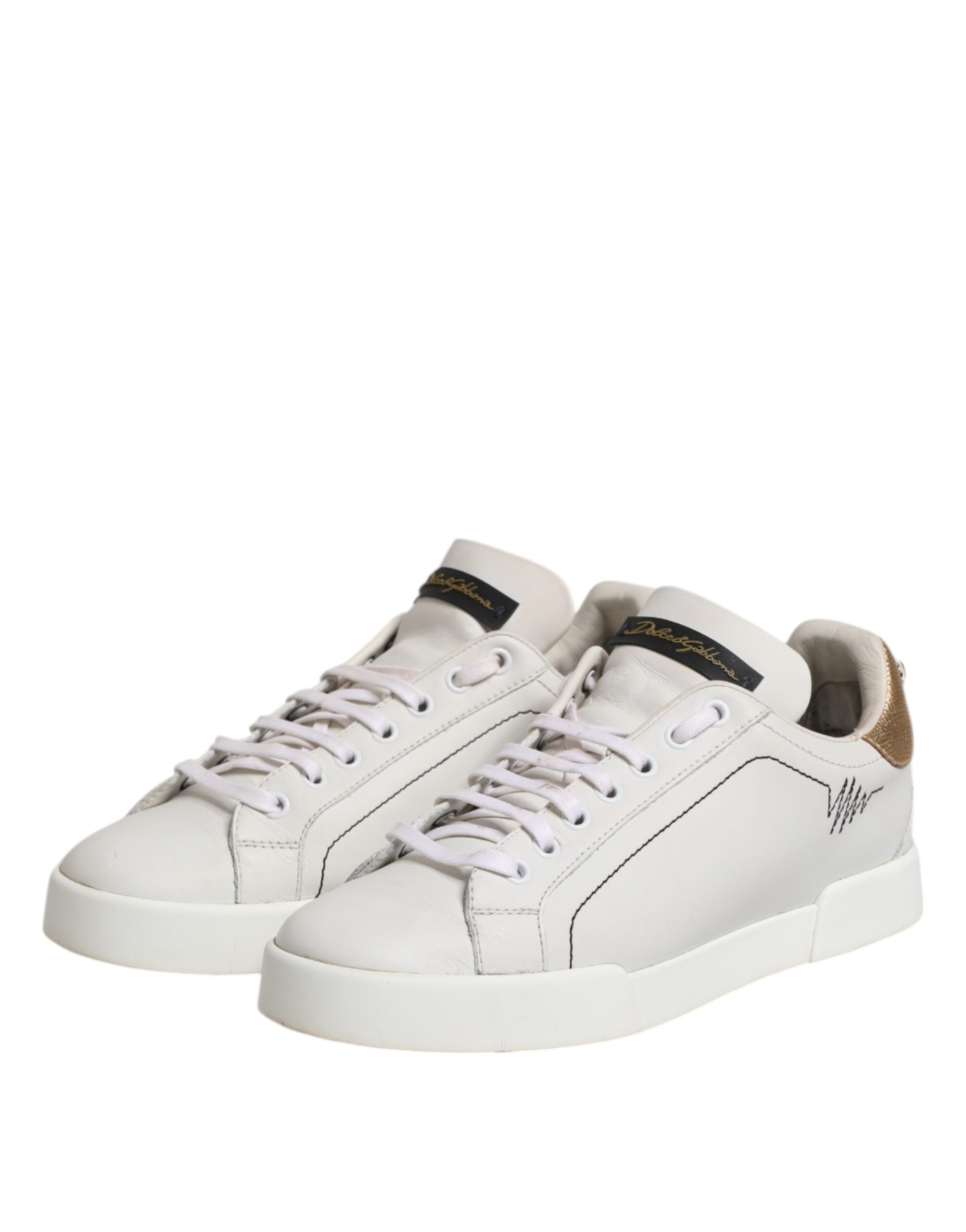Dolce & Gabbana White Gold Leather Low Top Sneakers Shoes
