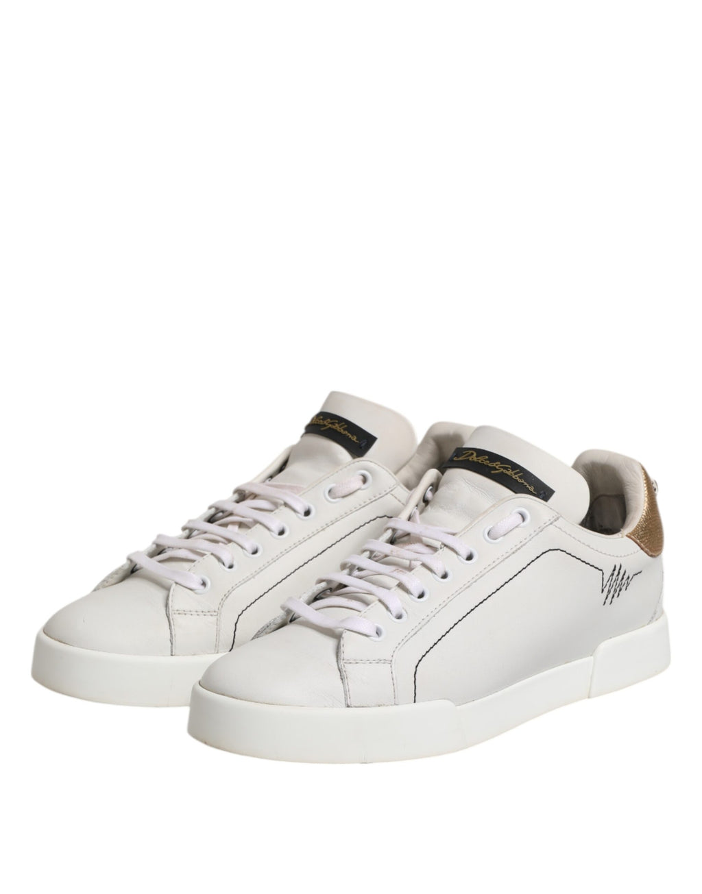 Låga sneakers i läder i vitguld