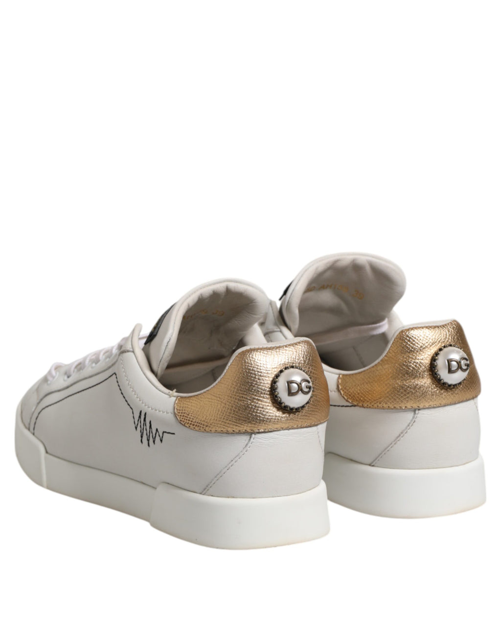 Låga sneakers i läder i vitguld
