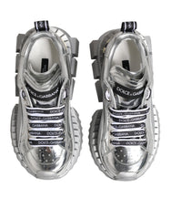 Dolce & Gabbana Silver Leather Super Queen Sneakers Shoes