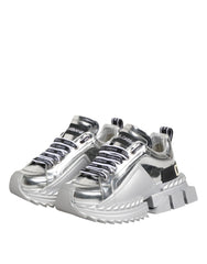 Dolce & Gabbana Silver Leather Super Queen Sneakers Shoes