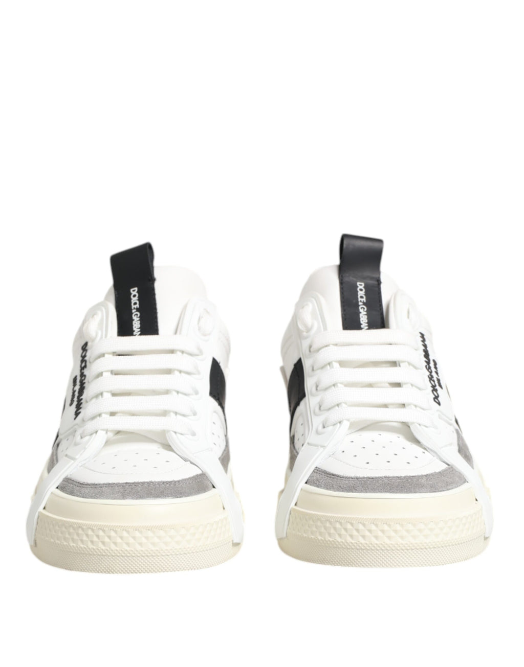 Vita Svarta Låga Sneakers i Läder