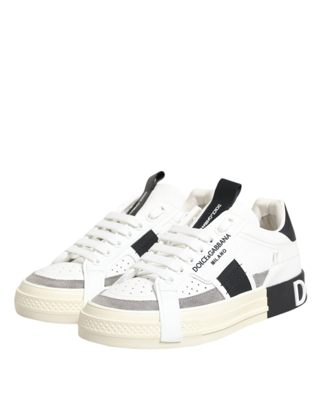 Vita Svarta Låga Sneakers i Läder