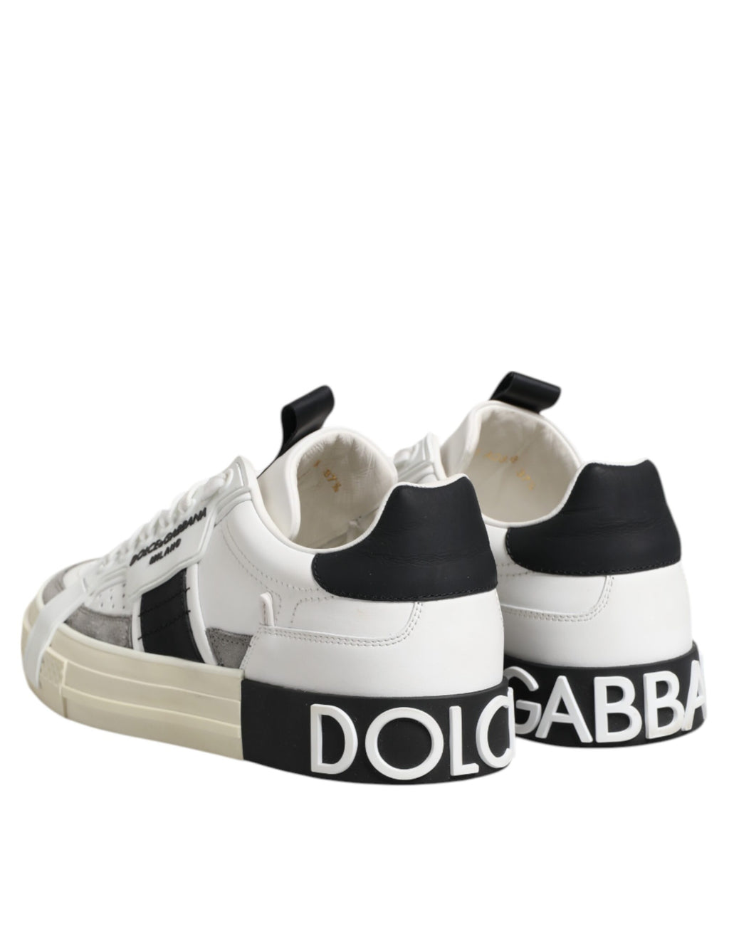 Vita Svarta Låga Sneakers i Läder