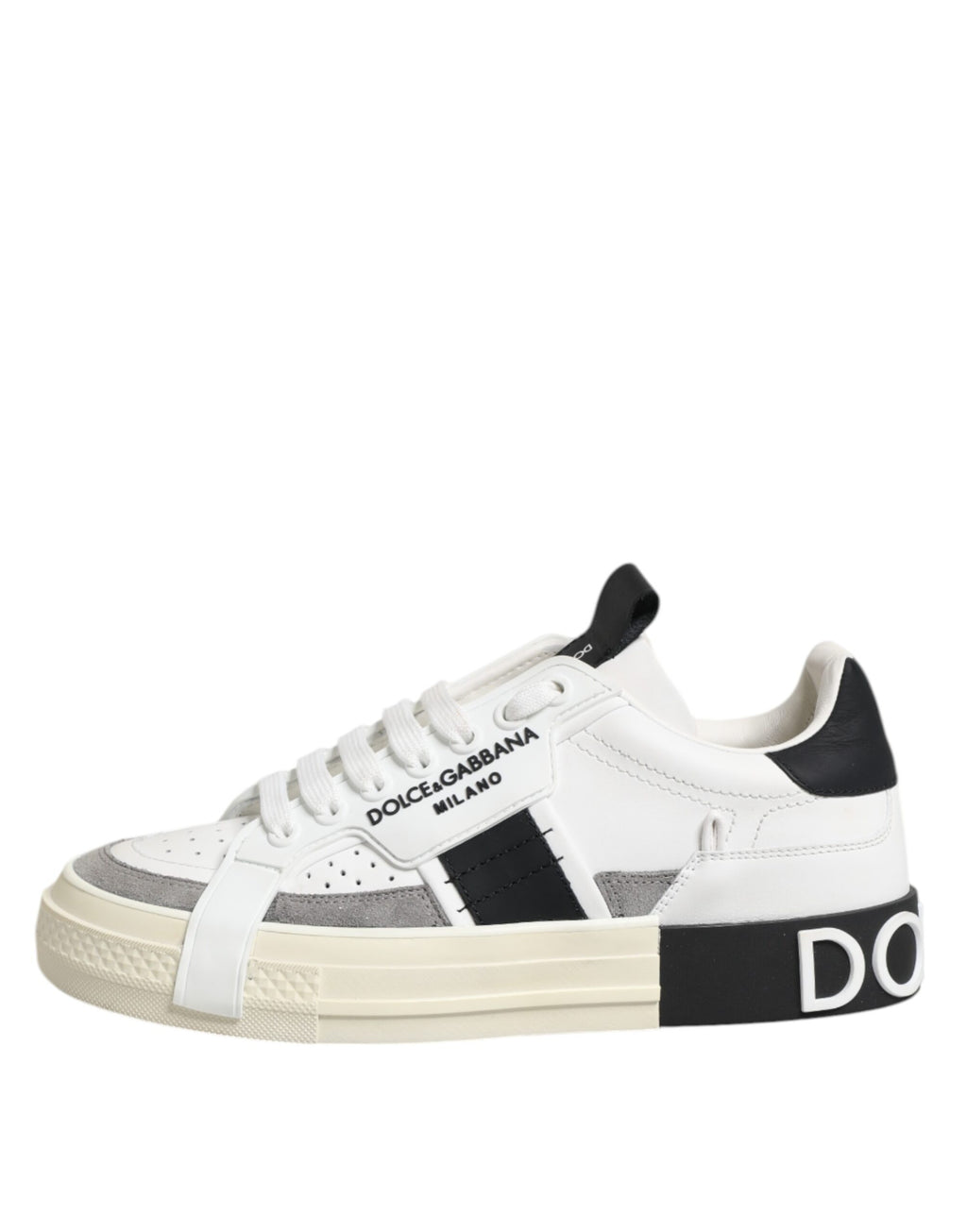 Vita Svarta Låga Sneakers i Läder