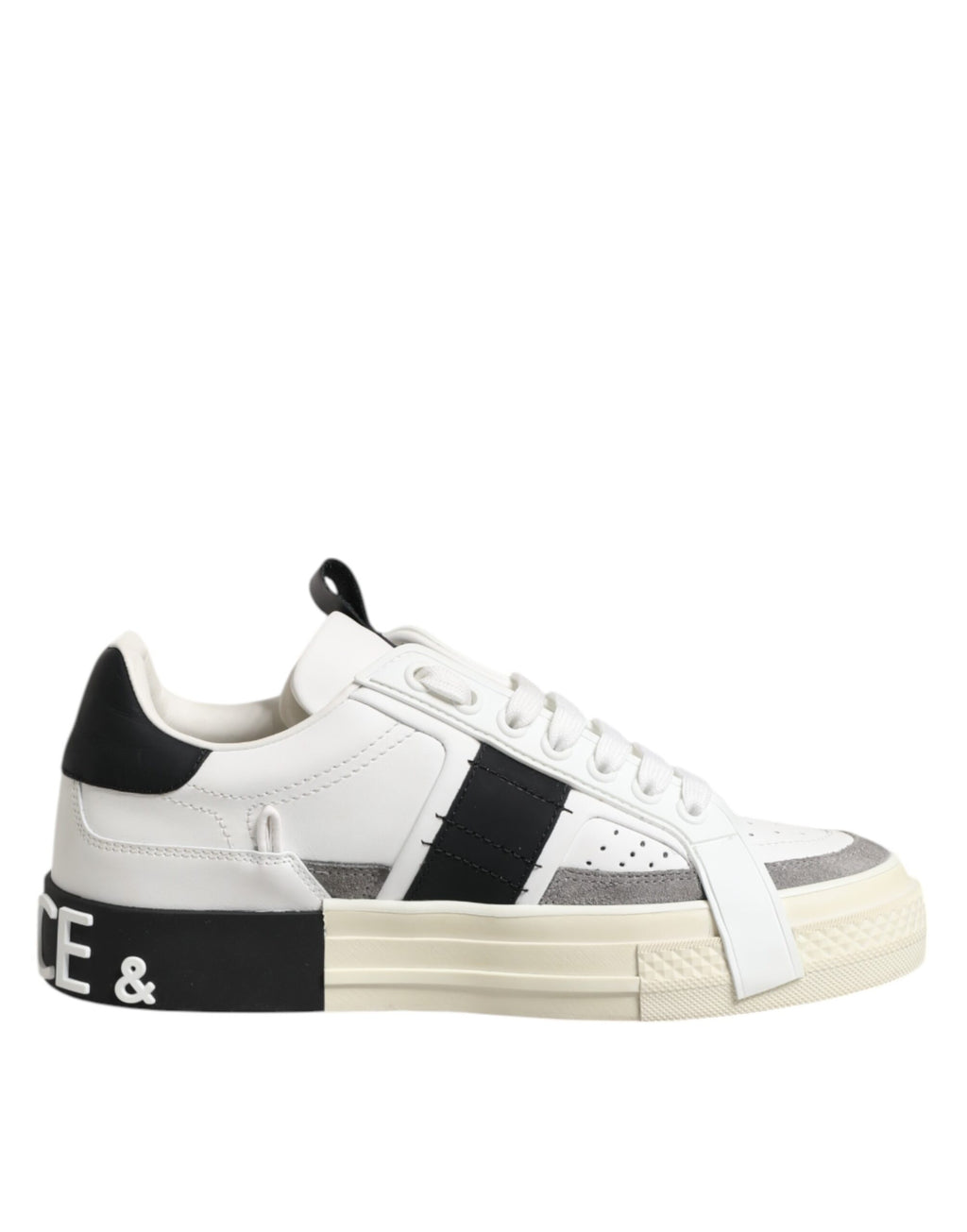 Vita Svarta Låga Sneakers i Läder