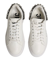 John Richmond White Rhinestone Embellished Sneakers Shoes