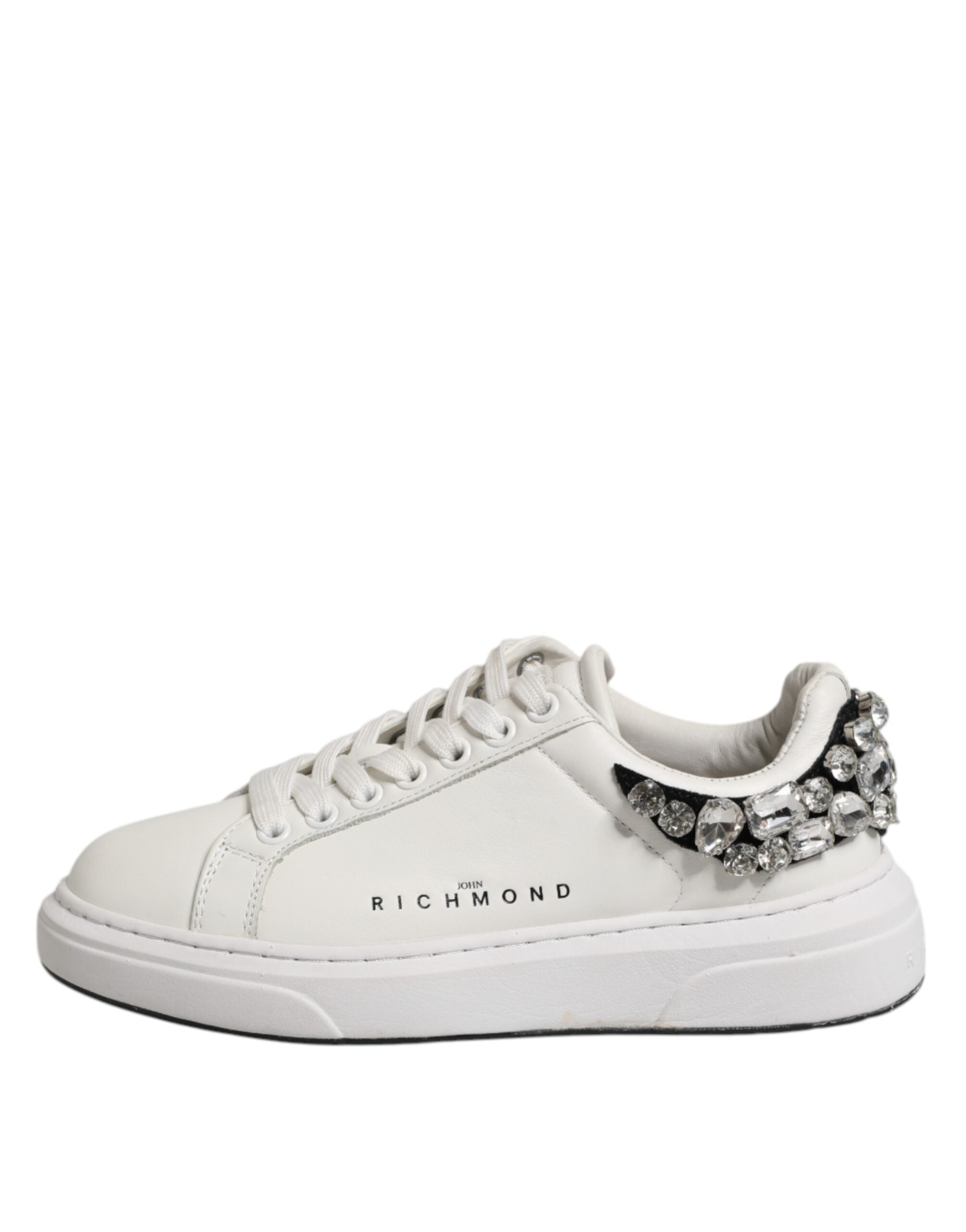 John Richmond White Rhinestone Embellished Sneakers Shoes