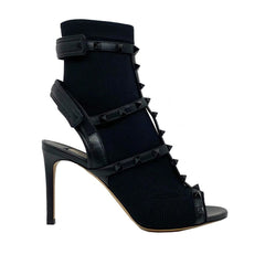 Valentino Garavani Black Leather Stiletto Heel Sandals