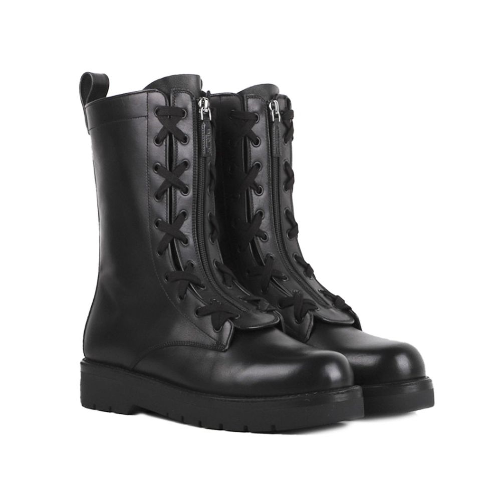 Valentino Garavani Black Calfskin Lace-Up Boots