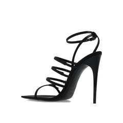 Saint Laurent Black Silk Stiletto Heel Sandals