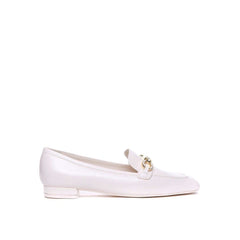 Stuart Weitzman White Calfskin Slip-On Loafers