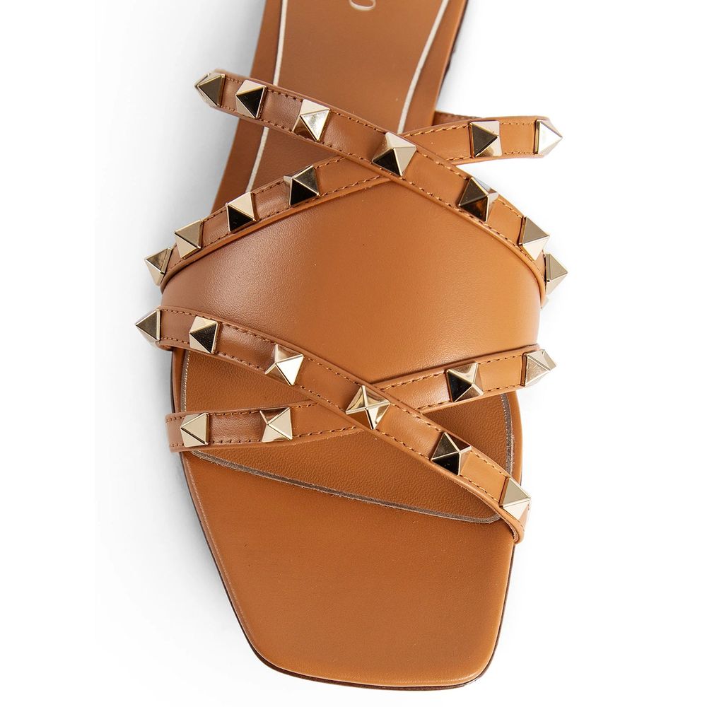 Rockstud platta lädersandaler
