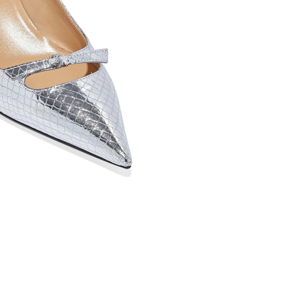 Sergio Rossi Silver Calfskin Mid Heel Pumps