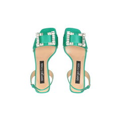 Sergio Rossi Green Silk Stiletto Heel Sandals