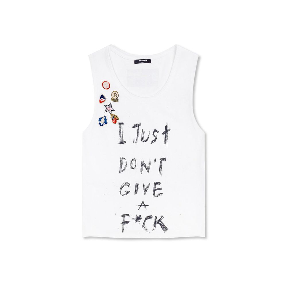 Balmain tryckt bomullsbeskuren t-shirt