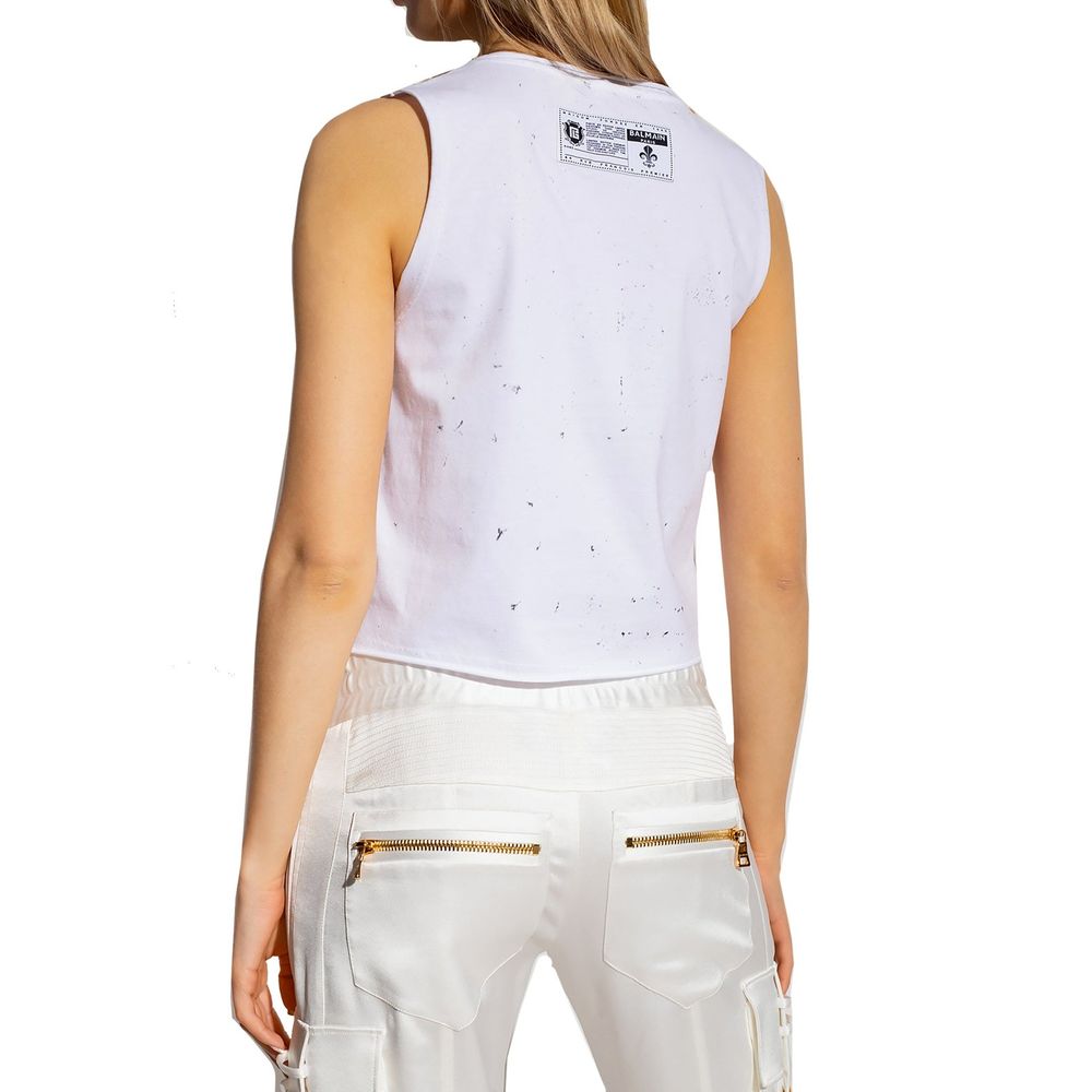 Balmain tryckt bomullsbeskuren t-shirt