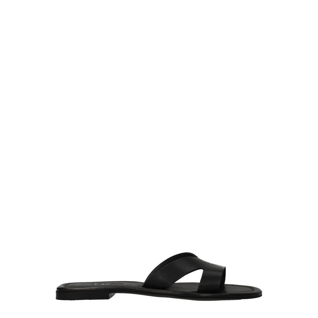 Svarte skinntøfler sandaler
