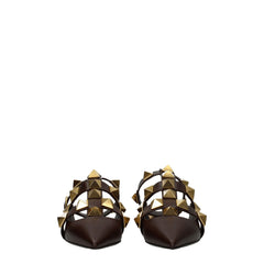 Valentino Garavani Brown Leather Flat Sandals