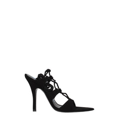 The Attico Black Leather Stiletto Heel Sandals