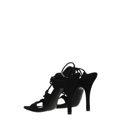 The Attico Black Leather Stiletto Heel Sandals