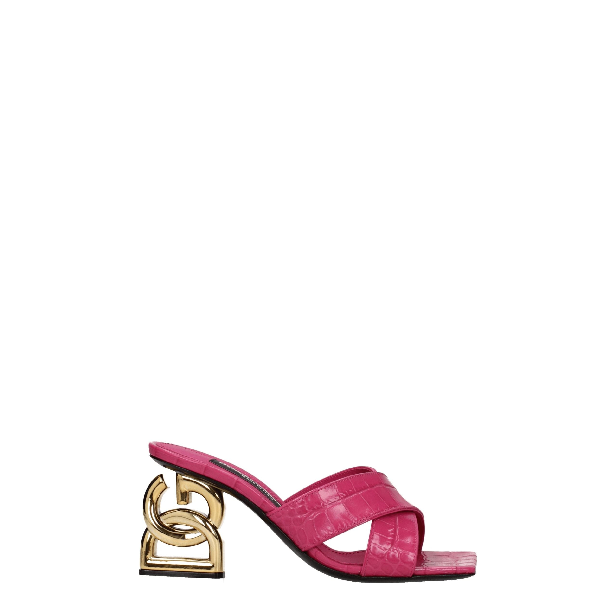 Dolce & Gabbana Pink Leather Platform Sandals