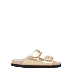Palm Angels Gold Leather Slippers