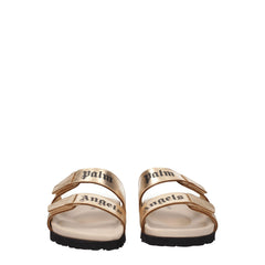 Palm Angels Gold Leather Slippers