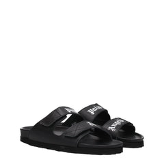 Palm Angels Black Leather Slippers