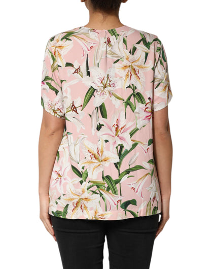 Dolce &amp; Gabbana Rosa Lilja Mönstrad Blus Rund Halsad