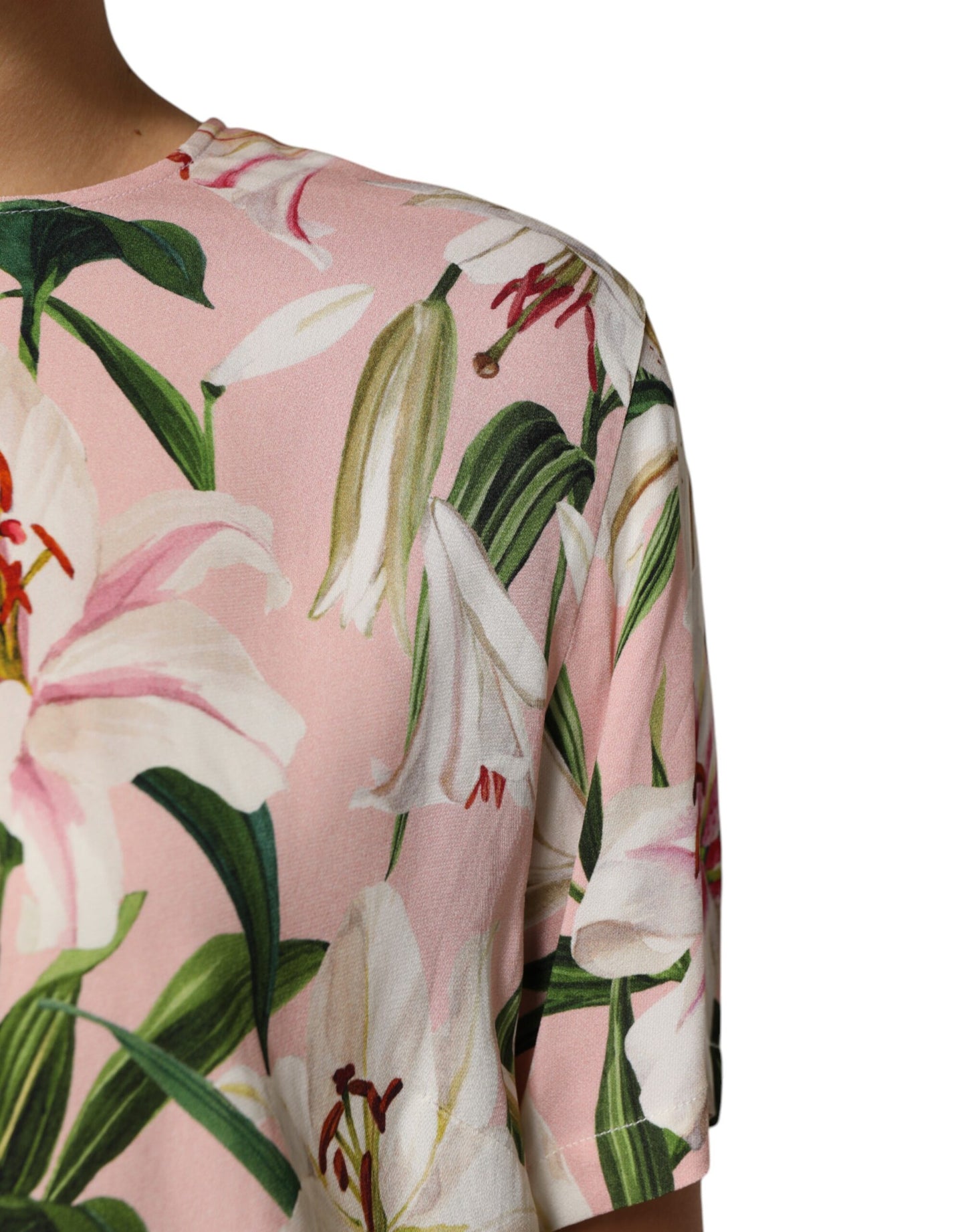 Dolce &amp; Gabbana Rosa Lilja Mönstrad Blus Rund Halsad