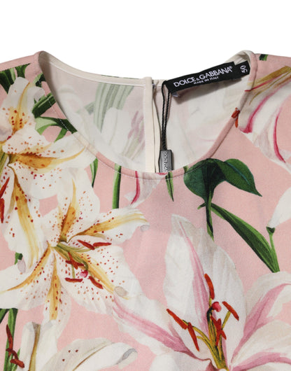 Dolce &amp; Gabbana Rosa Lilja Mönstrad Blus Rund Halsad