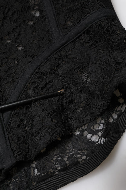 Dolce &amp; Gabbana Svart Axelbandslös Blommig Spets Bustier Cropped Topp