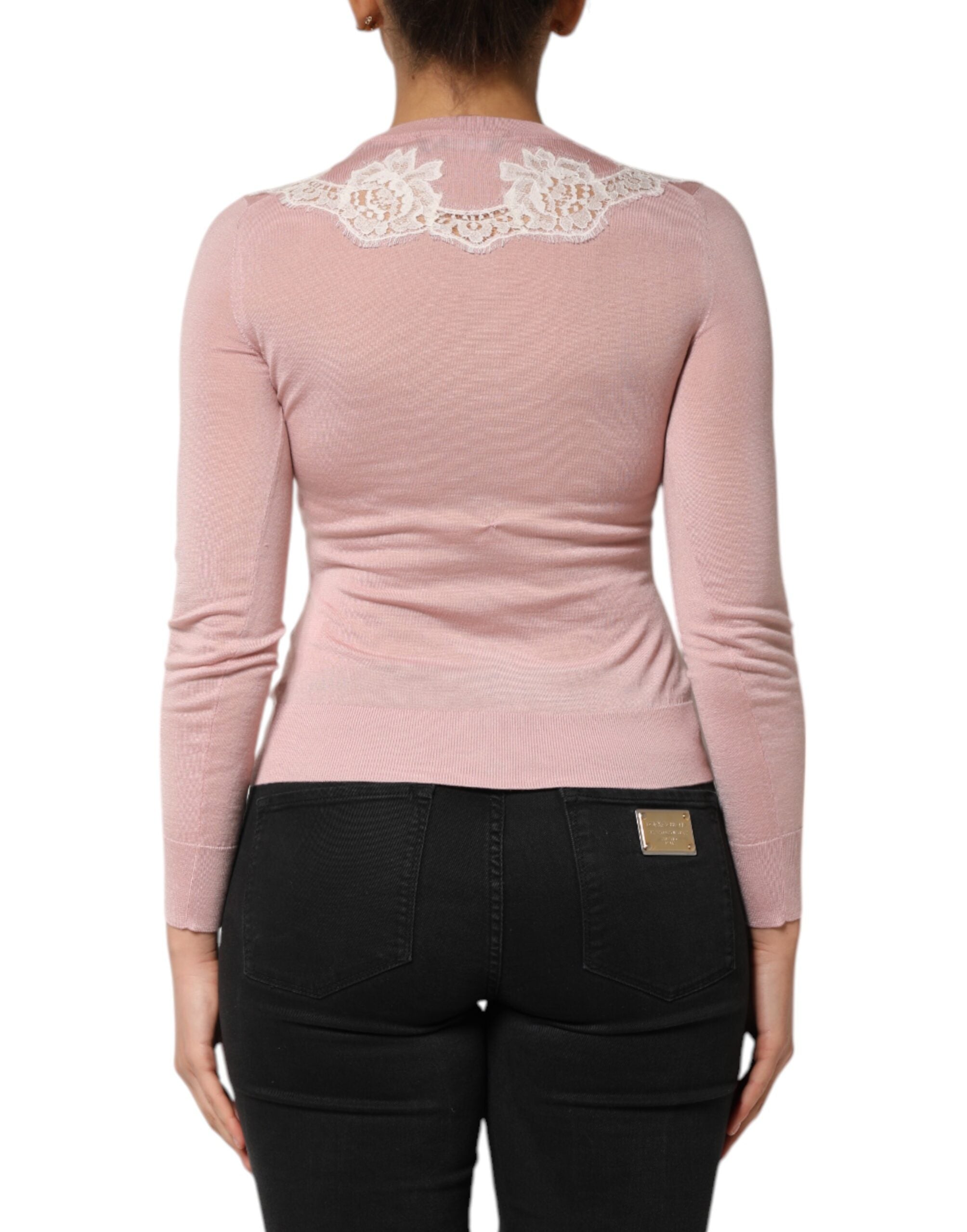 Dolce & Gabbana Pink Floral Lace Detailing Cardigan Sweater