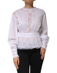 Dolce & Gabbana White Cotton Floral Lace Long Sleeves Top