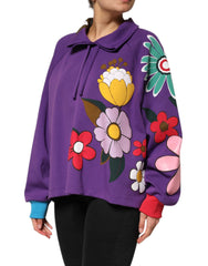Dolce & Gabbana Purple Floral Print Cotton Long Sleeves Top
