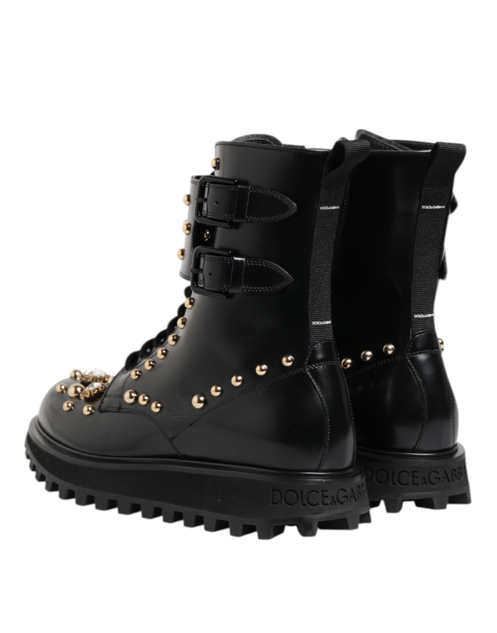 Dolce & Gabbana Black Studded Lace Up Mid Calf Boots Shoes