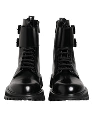 Dolce & Gabbana Black Leather Lace Up Mid Calf Boots Shoes