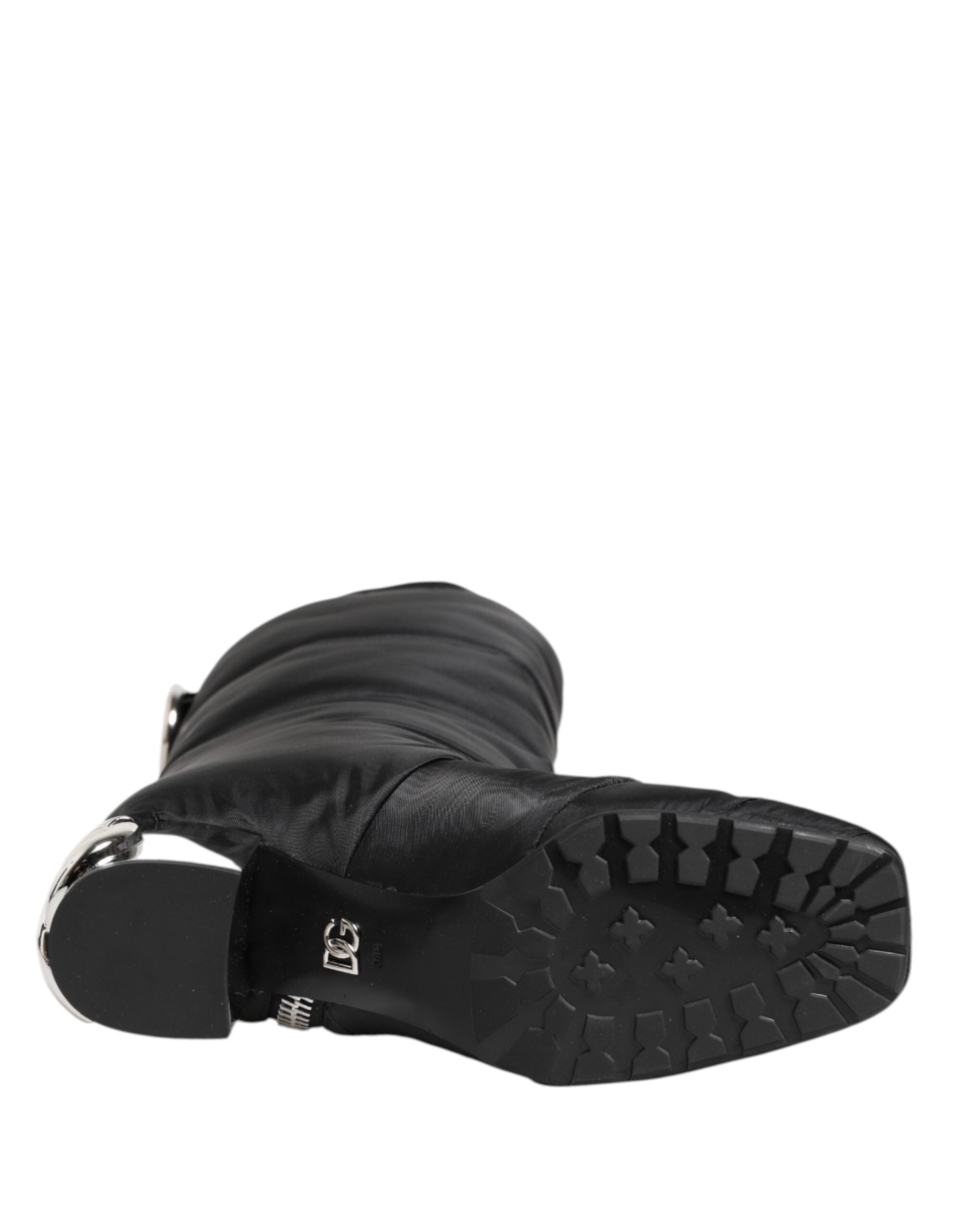 Dolce & Gabbana Black Padded Mid Calf Logo Heel Boots Shoes