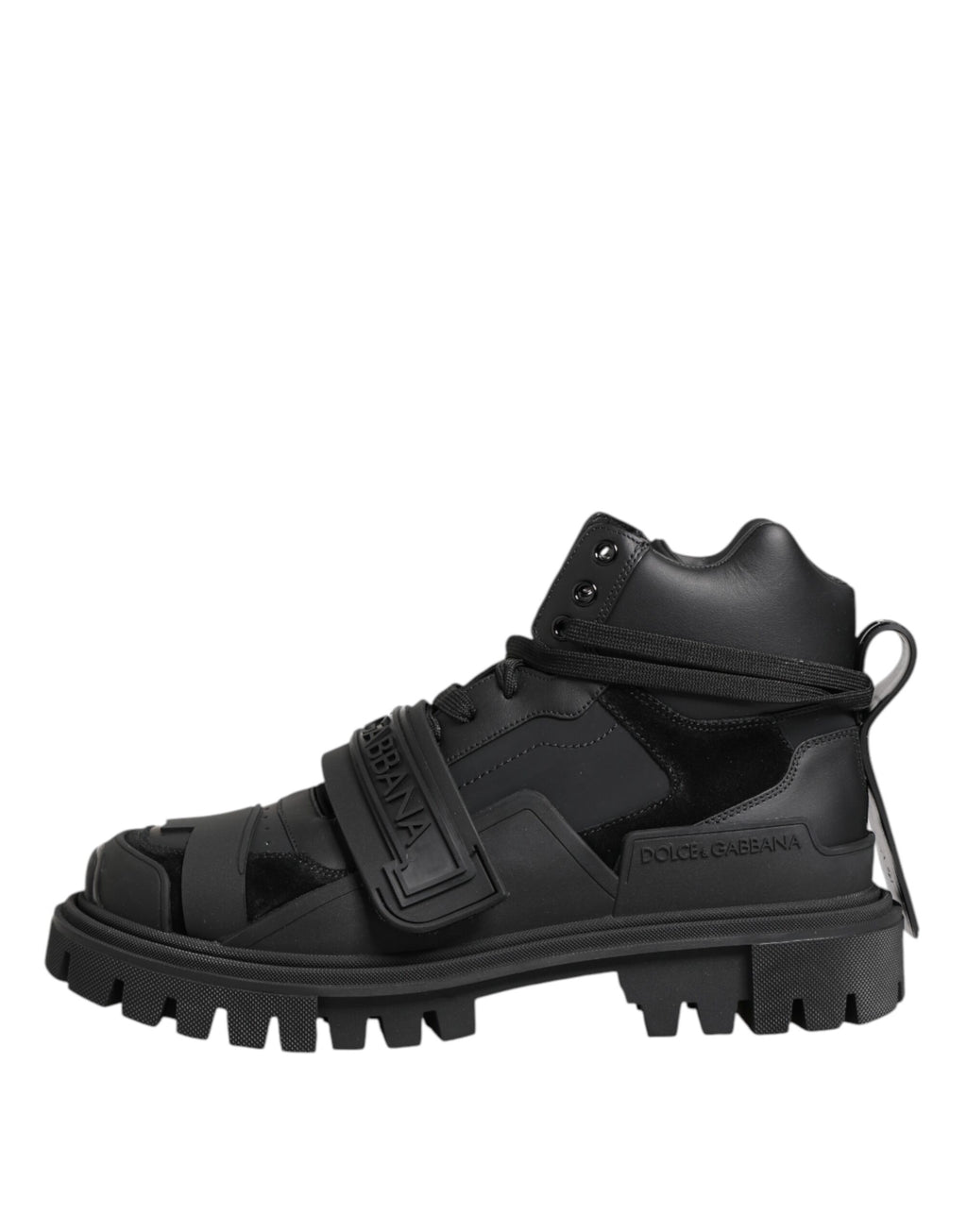 Svarta vandringssneakers i läder, stövlar och skor