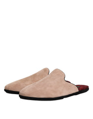 Dolce & Gabbana Beige Suede Leather Slides Flat Slipper Shoes