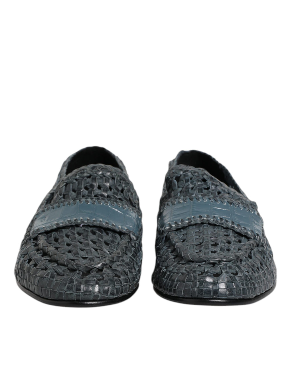 Blå vevde raffia slip-on loafers