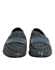 Dolce & Gabbana Blue Woven Raffia Slip On Loafers Shoes