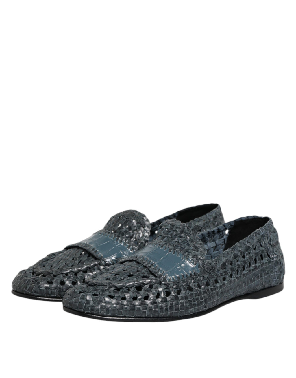 Blå vevde raffia slip-on loafers