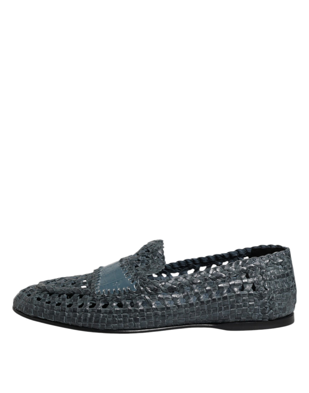 Blå vevde raffia slip-on loafers