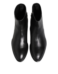 Dolce & Gabbana Black Leather Mid Calf Men Boots Shoes