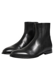 Dolce & Gabbana Black Leather Mid Calf Men Boots Shoes